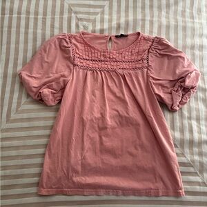 J. Crew Peach Colored Puff Sleeve Blouse with Smocked Bib Collar